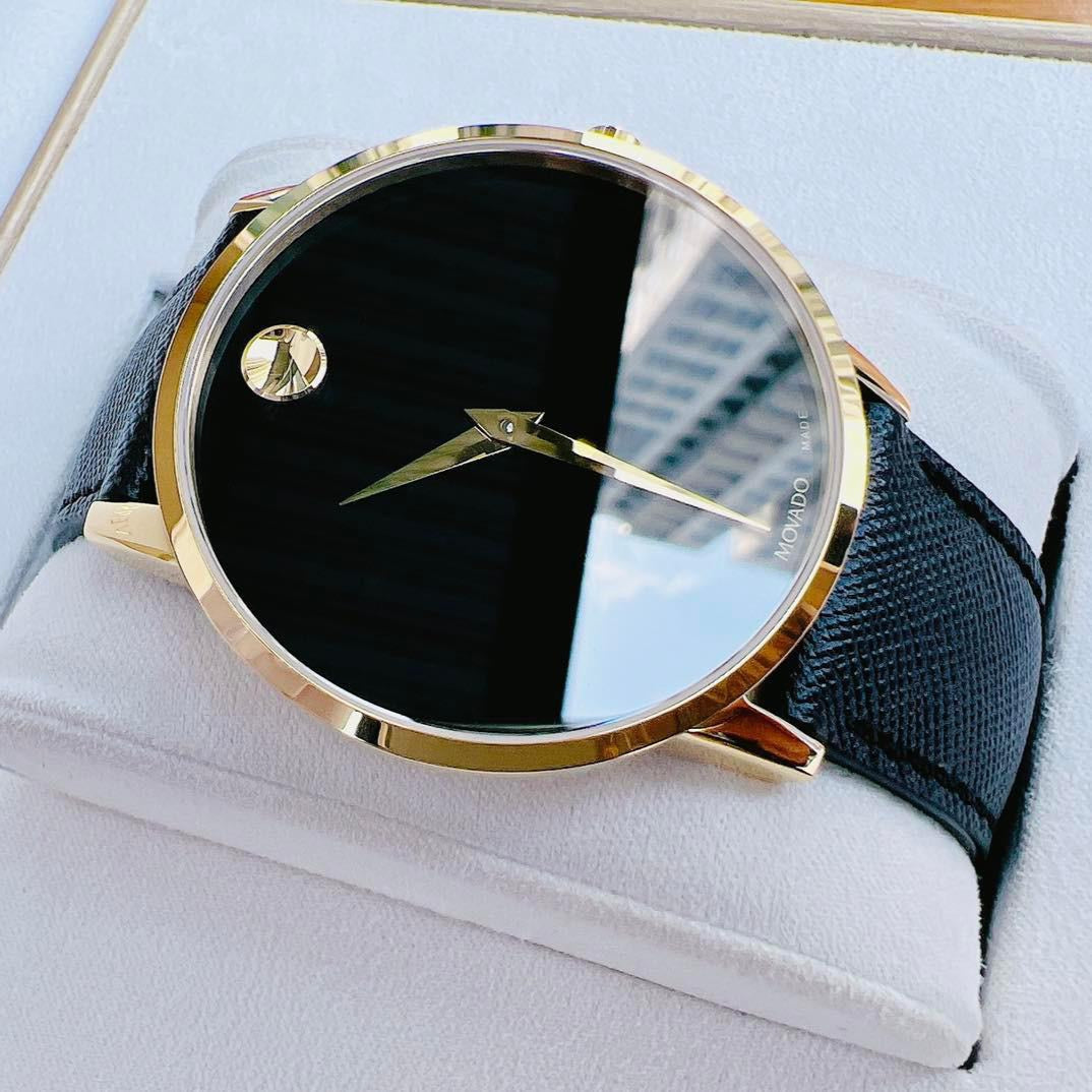 Shop Authentic Movado Museum Classic Quartz Black Dial Black Leather Strap Watch for Men - 0607195 - Luxxuri