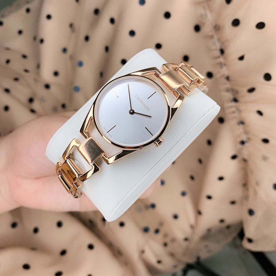 Shop Authentic Calvin Klein Dainty White Dial Rose Gold Steel Strap Watch for Women - K7L23646 - Luxxuri