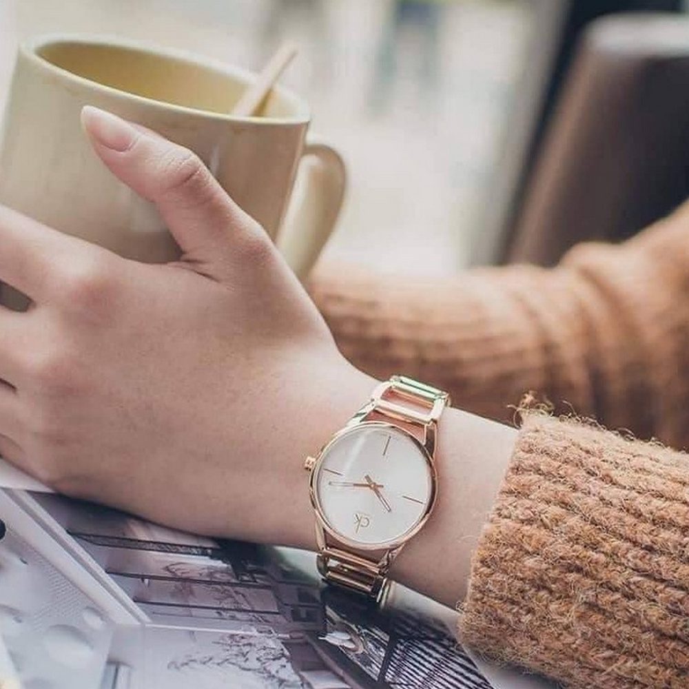 Shop Authentic Calvin Klein Dainty White Dial Rose Gold Steel Strap Watch for Women - K7L23646 - Luxxuri