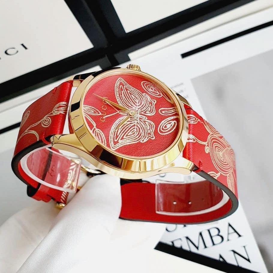 Shop Authentic Gucci G Timeless Quartz Red Dial Red Leather Strap Watch For Women - YA1264054 - Luxxuri