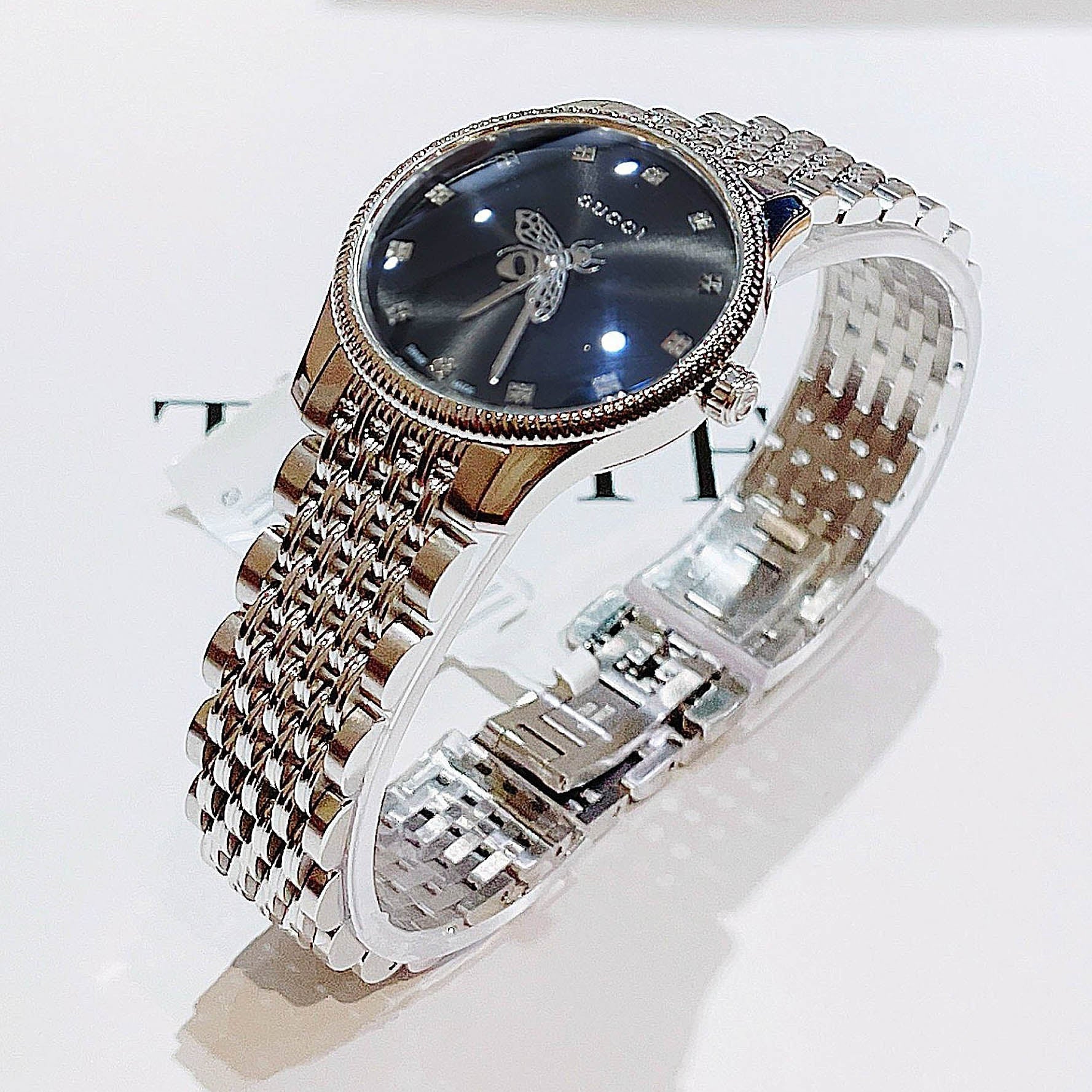 Shop Authentic Gucci G Timeless Quartz Black Dial Silver Steel Strap Watch For Women - YA1265020 - Luxxuri