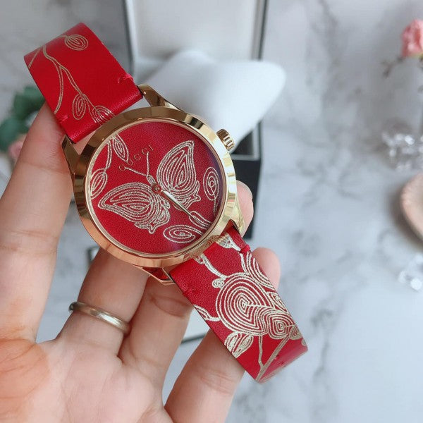 Shop Authentic Gucci G Timeless Quartz Red Dial Red Leather Strap Watch For Women - YA1264054 - Luxxuri
