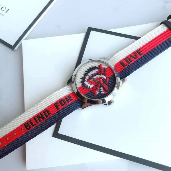 Shop Authentic Gucci G Timeless Quartz White Red Blue Dial Multicolored NATO Strap Watch For Men - YA1264059 - Luxxuri