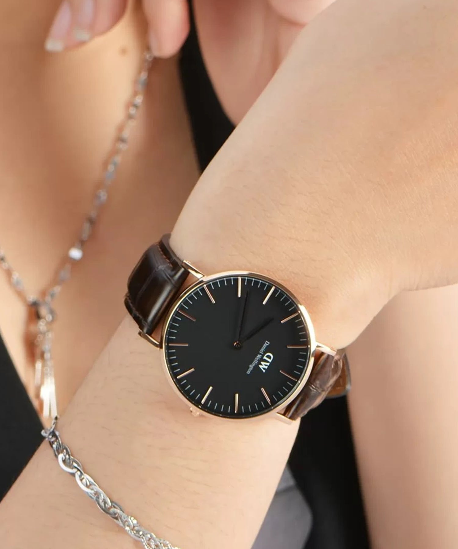 Shop Authentic Daniel Wellington Classic York Black Dial Brown Leather Strap Watch For Women - DW00100140 - Luxxuri