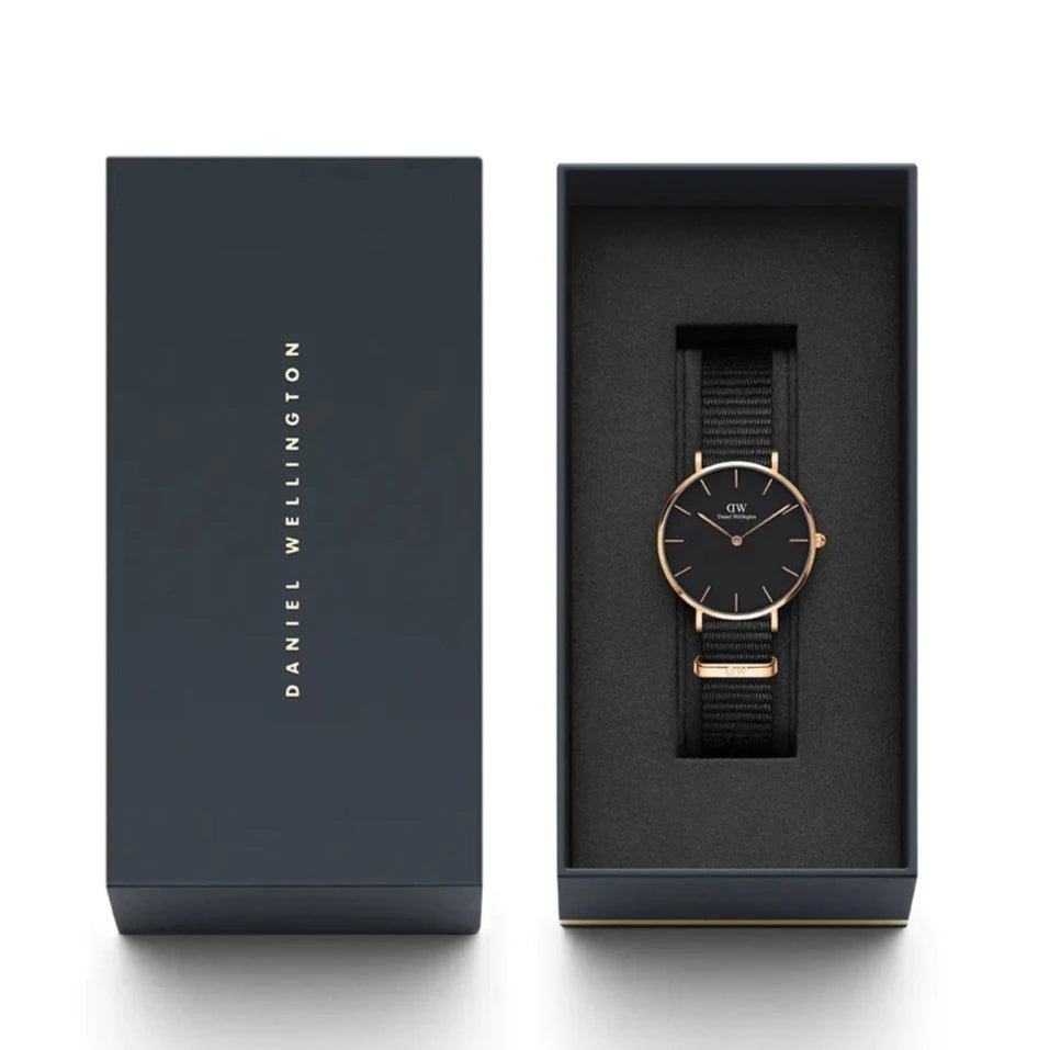 Shop Authentic Daniel Wellington Classic Petite Cornwall Black Dial Black NATO Strap Watch For Women - DW00100215 - Luxxuri