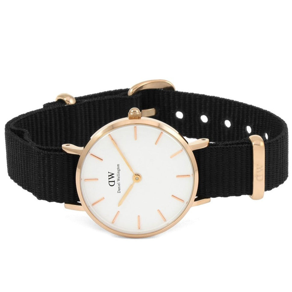 Shop Authentic Daniel Wellington Classic Petite Cornwall White Dial Black NATO Strap Watch For Women - DW00100251 - Luxxuri