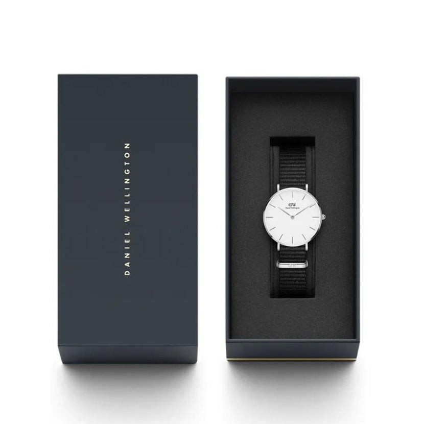 Shop Authentic Daniel Wellington Classic Cornwall White Dial Black Nylon Strap Watch For Men - DW00100258 - Luxxuri