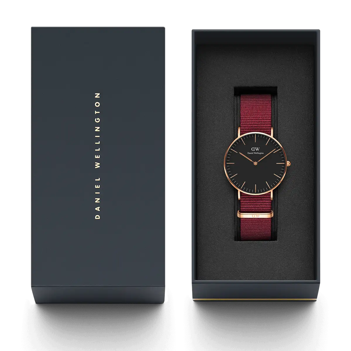 Shop Authentic Daniel Wellington Classic Roselyn Black Dial Maroon Nylon Strap Watch For Women - DW00100273 - Luxxuri