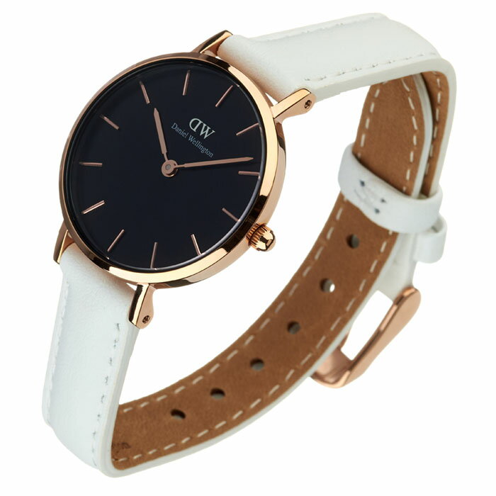 Shop Authentic Daniel Wellington Classic Petite Bondi Black Dial White Leather Strap Watch For Women - DW00100285 - Luxxuri