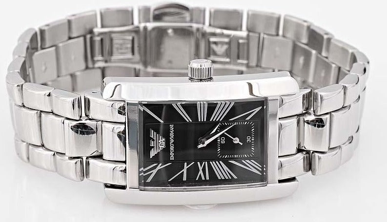 Emporio Armani Classic Black Dial Silver Stainless Steel Watch For Women - AR0157