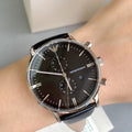 Shop Authentic Emporio Armani Gianni Chronograph Black Dial Black Leather Strap Watch For Men - AR0397 - Luxxuri