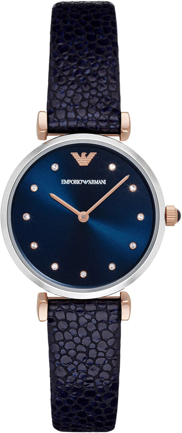 Shop Authentic Emporio Armani Gianni T Bar Analog Blue Dial Black Leather Strap Watch For Women - AR1989 - Luxxuri
