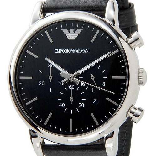 Shop Authentic Emporio Armani Luigi Chronograph Black Dial Black Leather Watch For Men - AR1828 - Luxxuri
