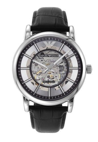 Shop Authentic Emporio Armani Luigi Silver Skeleton Dial Black Leather Strap Watch For Men - AR1981 - Luxxuri