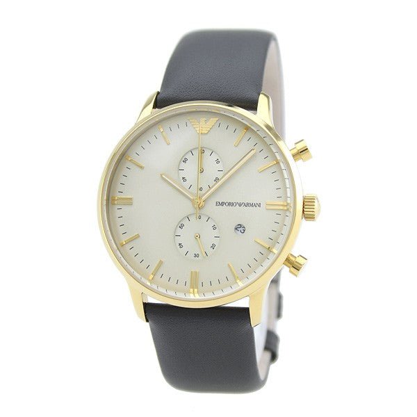 Shop Authentic Emporio Armani Gianni Beige Dial Grey Leather Strap Watch For Men - AR0386 - Luxxuri