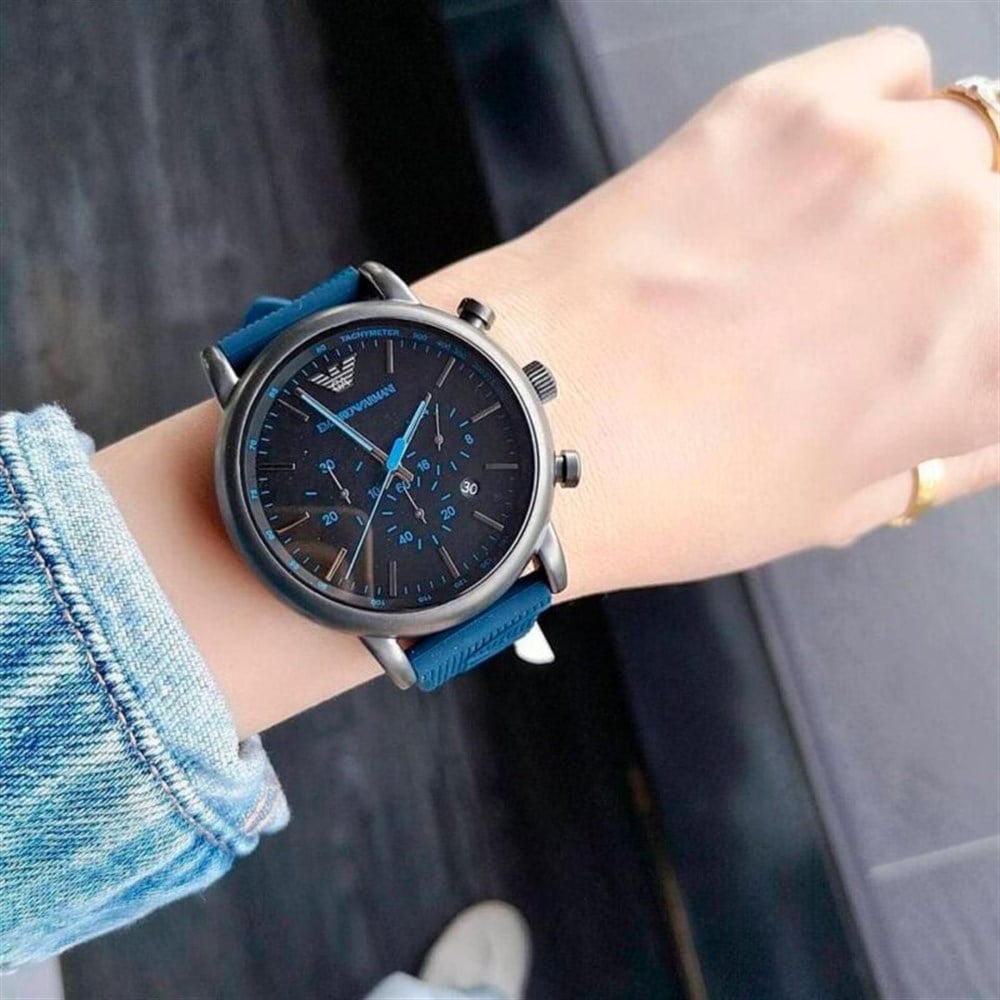 Emporio Armani Luigi Chronograph Black Dial Blue Rubber Strap Watch For Men - AR11023