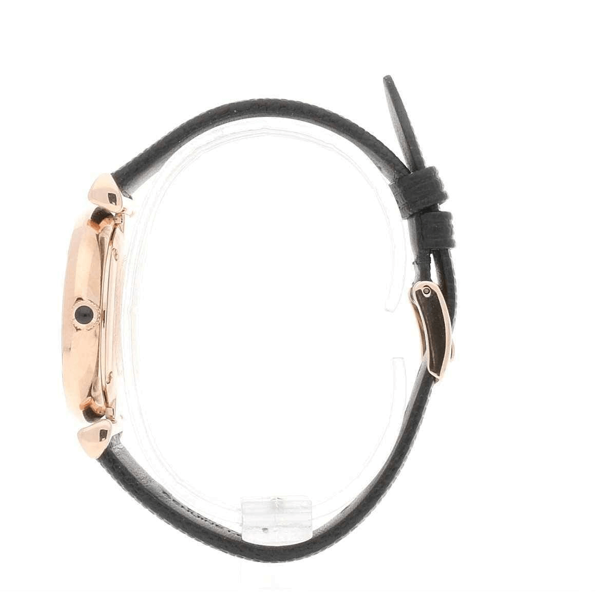 Emporio Armani Gianni T Bar Black Mother of Pearl Dial Black Leather Strap Watch For Women - AR11060