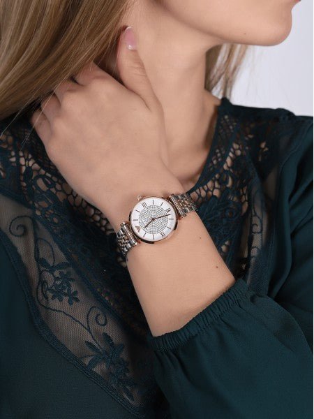 Emporio Armani Gianni T Bar White Dial Two Tone Steel Strap Watch For Women - AR1926