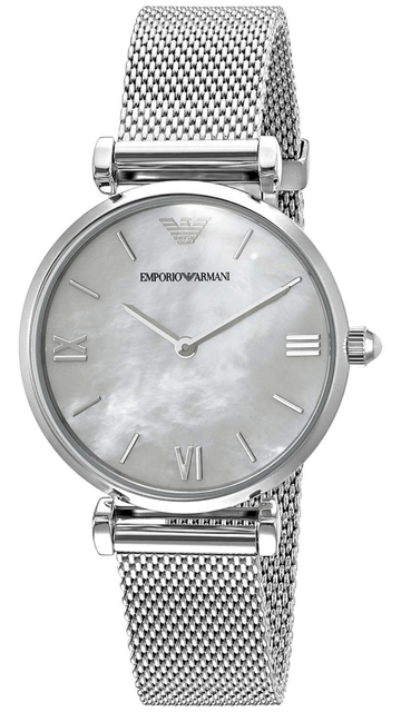 Shop Authentic Emporio Armani Gianni T Bar Mother of Pearl Dial Silver Steel Strap Watch For Women - AR1955 - Luxxuri