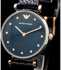 Shop Authentic Emporio Armani Gianni T Bar Analog Blue Dial Black Leather Strap Watch For Women - AR1989 - Luxxuri