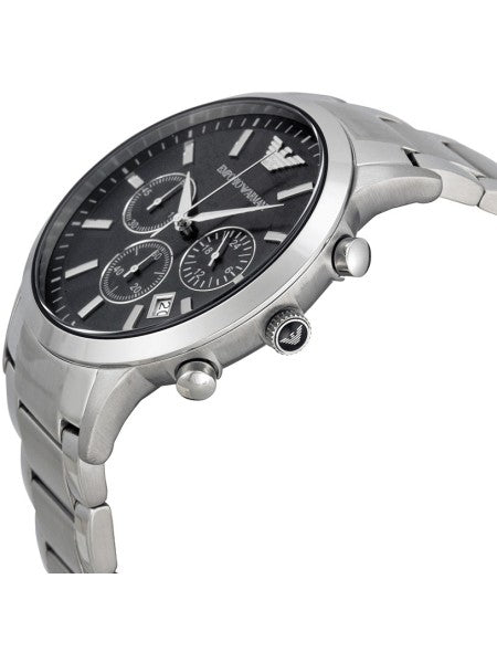Shop Authentic Emporio Armani Classic Chronograph Black Dial Silver Steel Strap Watch For Men - AR2434 - Luxxuri