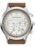 Shop Authentic Emporio Armani Classic Chronograph Silver Dial Brown Leather Strap Watch For Men - AR2471 - Luxxuri