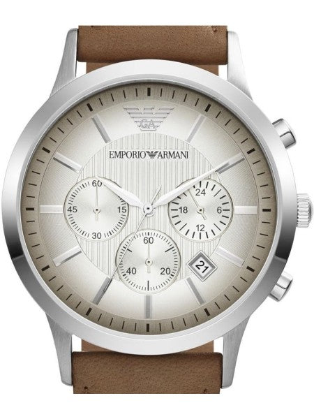Shop Authentic Emporio Armani Classic Chronograph Silver Dial Brown Leather Strap Watch For Men - AR2471 - Luxxuri