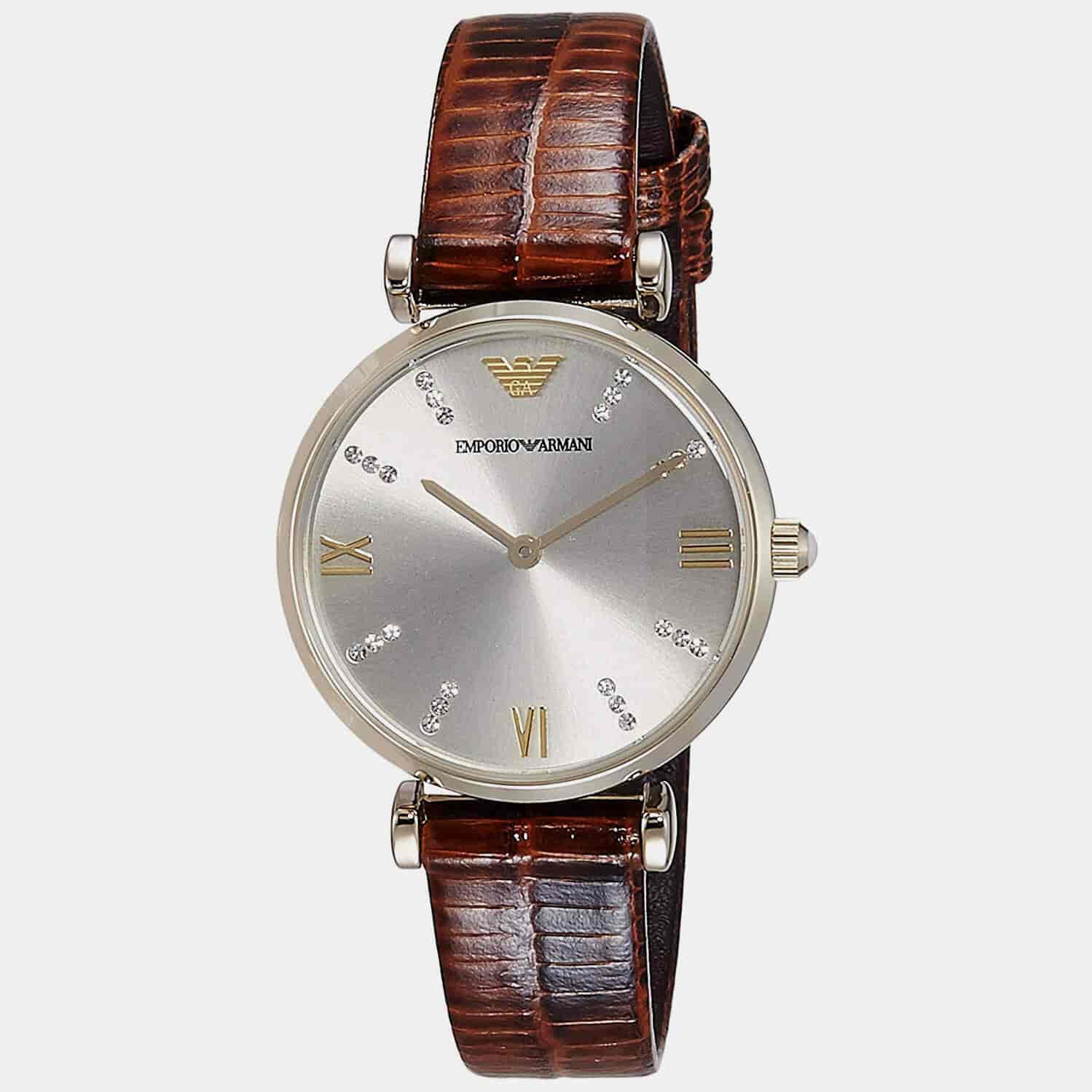 Shop Authentic Emporio Armani Gianni T Bar Beige Dial Brown Leather Strap Watch For Women - AR1883 - Luxxuri