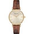 Shop Authentic Emporio Armani Gianni T Bar Beige Dial Brown Leather Strap Watch For Women - AR1883 - Luxxuri