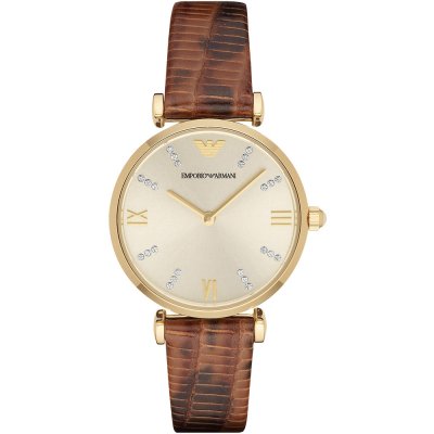 Shop Authentic Emporio Armani Gianni T Bar Beige Dial Brown Leather Strap Watch For Women - AR1883 - Luxxuri