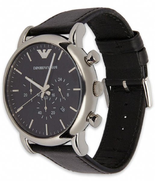 Shop Authentic Emporio Armani Luigi Chronograph Black Dial Black Leather Watch For Men - AR1828 - Luxxuri