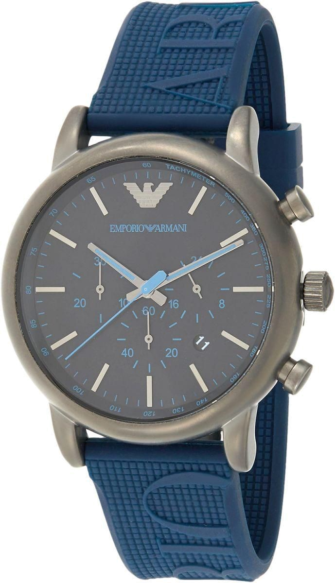 Emporio Armani Luigi Chronograph Black Dial Blue Rubber Strap Watch For Men - AR11023