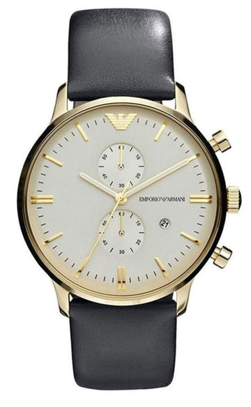 Shop Authentic Emporio Armani Gianni Beige Dial Grey Leather Strap Watch For Men - AR0386 - Luxxuri