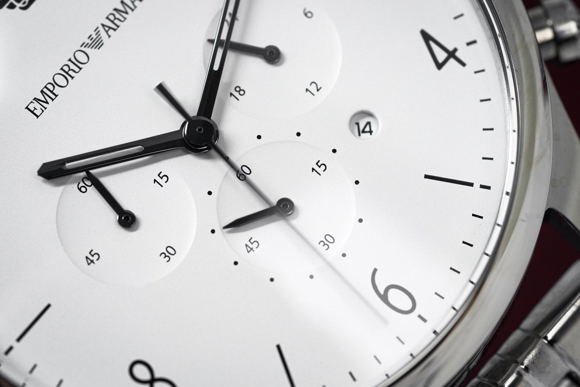 Shop Authentic Emporio Armani Classic Chronograph Silver Dial Silver Steel Strap Watch For Men - AR1879 - Luxxuri