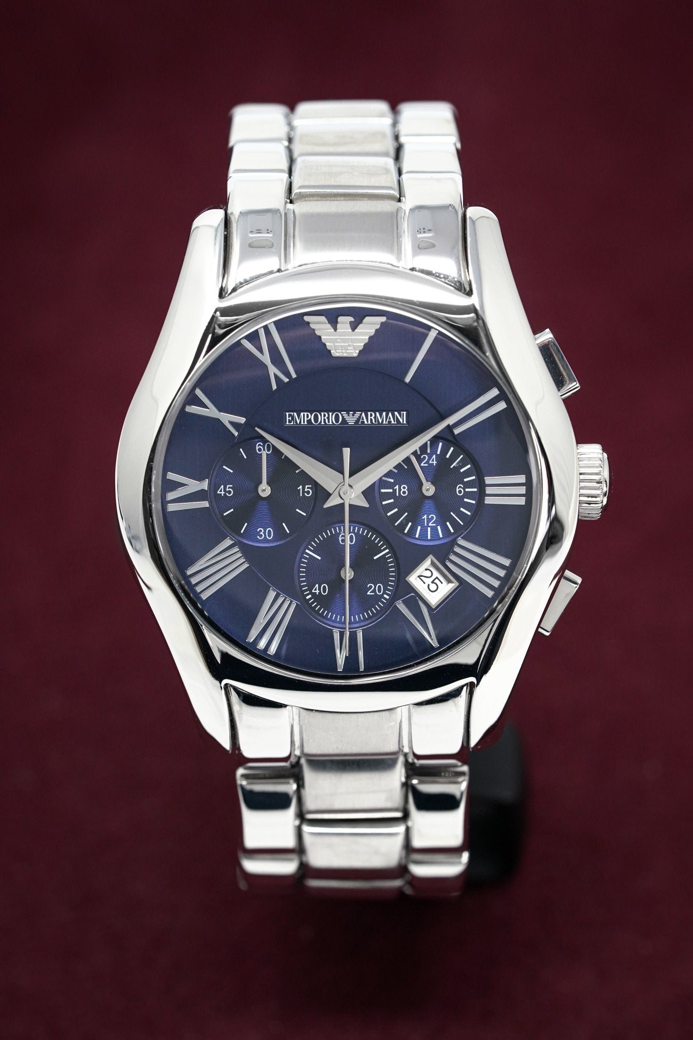 Emporio Armani Classic Blue Dial Silver Steel Strap Watch For Men - AR1635