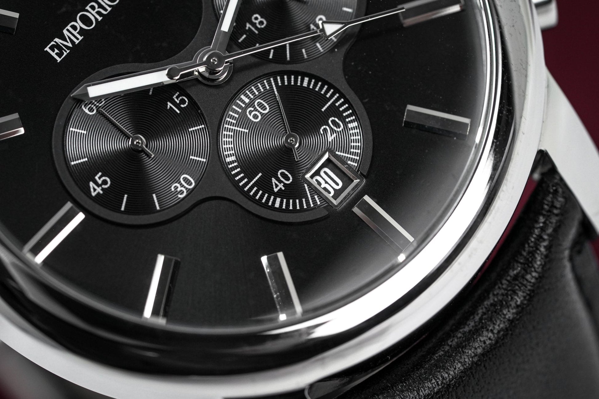 Shop Authentic Emporio Armani Classic Chronograph Black Dial Black Leather Strap Watch For Men - AR0431 - Luxxuri