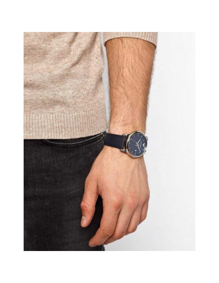 Emporio Armani Classic Quartz Blue Dial Black Leather Strap Watch For Men - AR1731