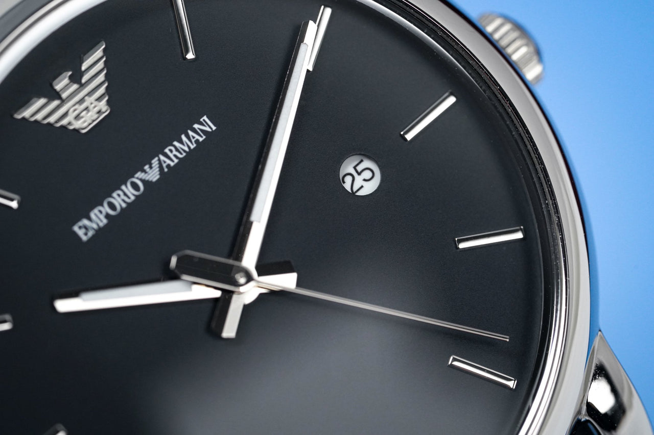 Shop Authentic Emporio Armani Classic Quartz Blue Dial Black Leather Strap Watch For Men - AR1731 - Luxxuri