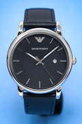 Shop Authentic Emporio Armani Classic Quartz Blue Dial Black Leather Strap Watch For Men - AR1731 - Luxxuri