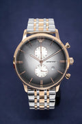 Shop Authentic Emporio Armani Gianni Chronograph Grey Dial Two Tone Steel Strap Watch For Men - AR1721 - Luxxuri