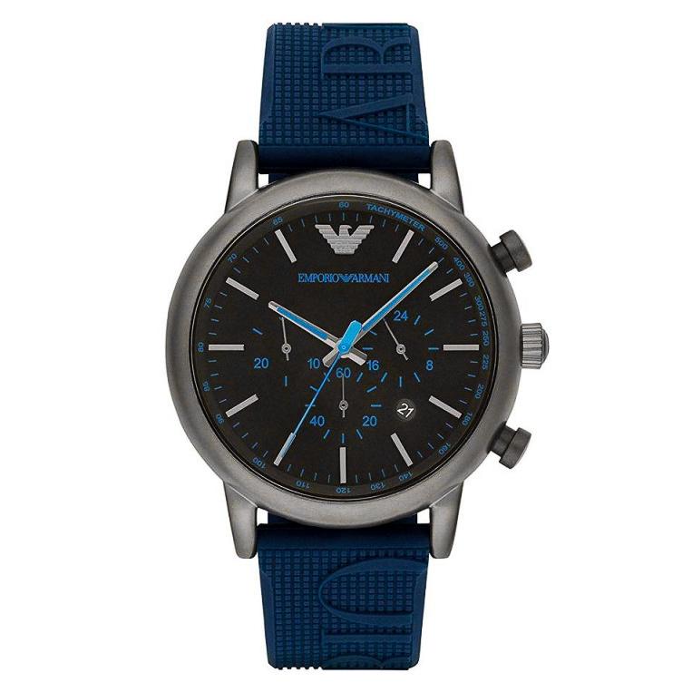 Emporio Armani Luigi Chronograph Black Dial Blue Rubber Strap Watch For Men - AR11023