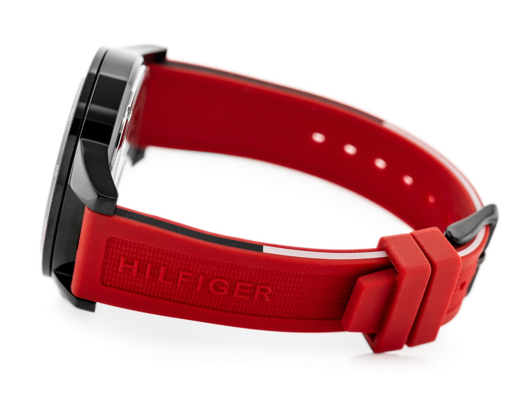 Tommy Hilfiger Multifunction Quartz Black Dial Red Rubber Strap Watch for Men - 1791722