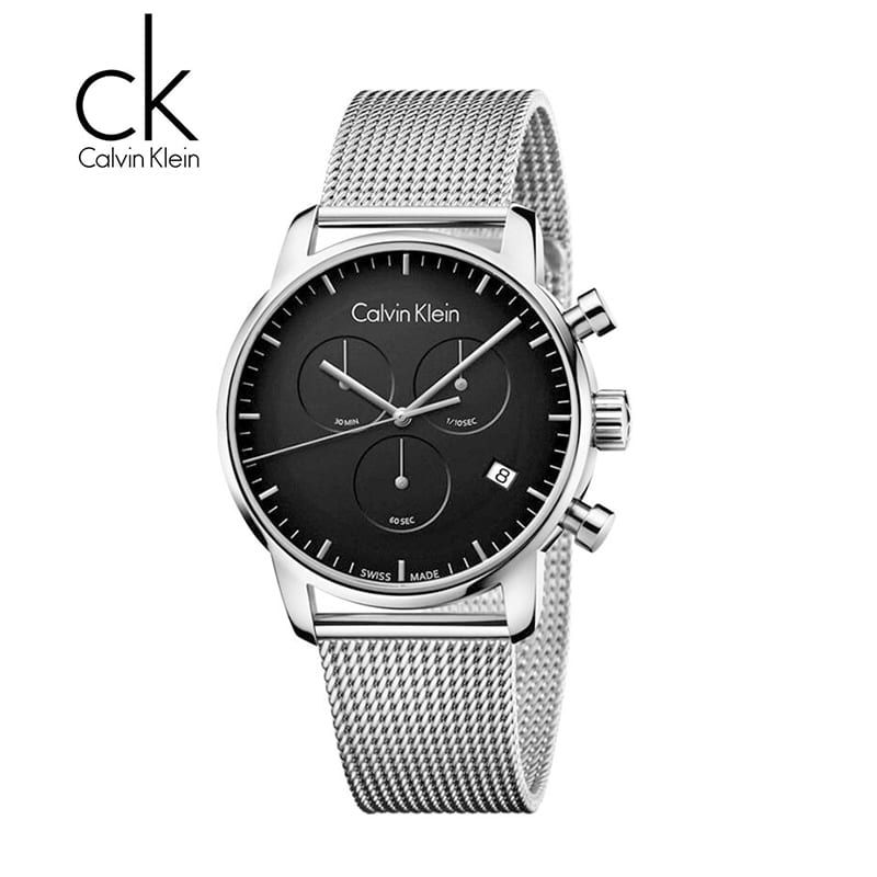 Shop Authentic Calvin Klein City Chronograph Black Dial Silver Mesh Bracelet Watch for Men - K2G27121 - Luxxuri