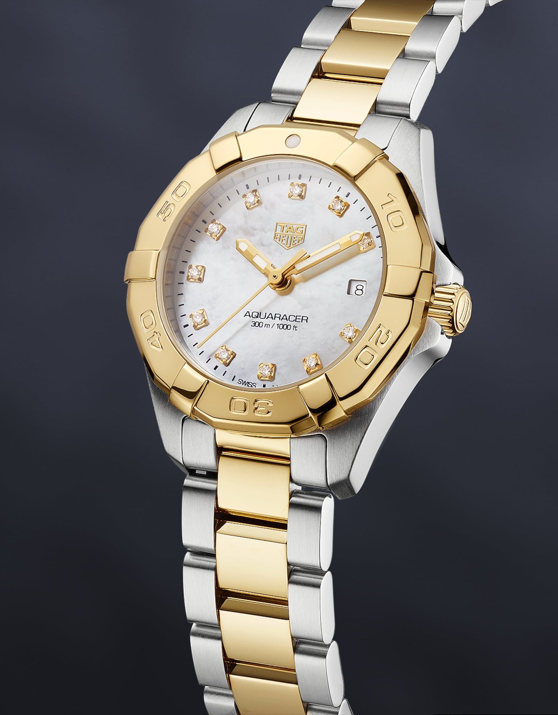 Tag Heuer Aquaracer Diamonds Mother of Pearl Dial Two Tone Steel Strap Watch for Men - WBD1422.BB0321
