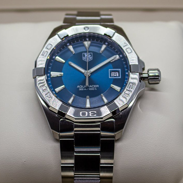 Tag Heuer Aquaracer Quartz Blue Dial Silver Steel Strap Watch for Men - WAY1112.BA0928