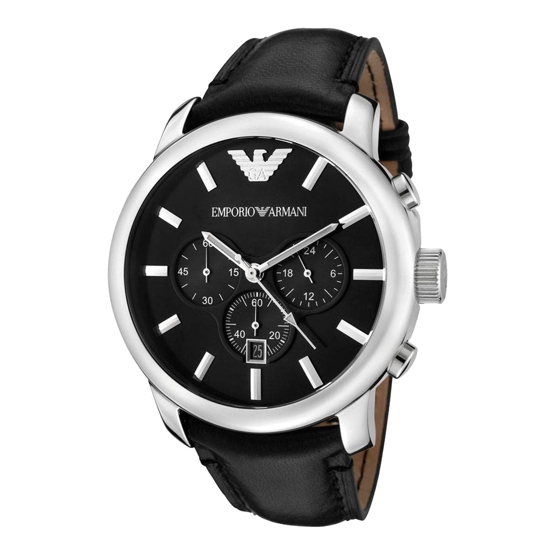 Shop Authentic Emporio Armani Classic Chronograph Black Dial Black Leather Strap Watch For Men - AR0431 - Luxxuri