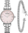 Shop Authentic Emporio Armani Gianni T Bar Pink Mother of Pearl Dial Silver Steel Strap Watch For Women - AR1779 - Luxxuri