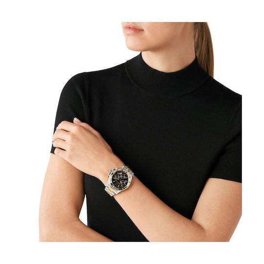 Michael Kors Everest Chronograph Black Dial Two Tone Steel Strap Watch For Women - MK7209