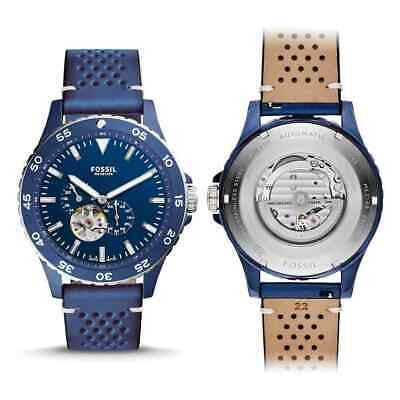 Fossil Crewmaster Sports Automatic Blue Dial Blue Leather Strap Watch for Men - ME3149