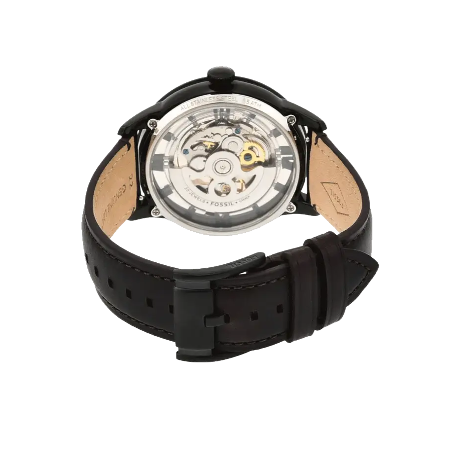 Fossil Townsman Automatic Skeleton Brown Dial Brown Leather Strap Watch for Men - ME3098